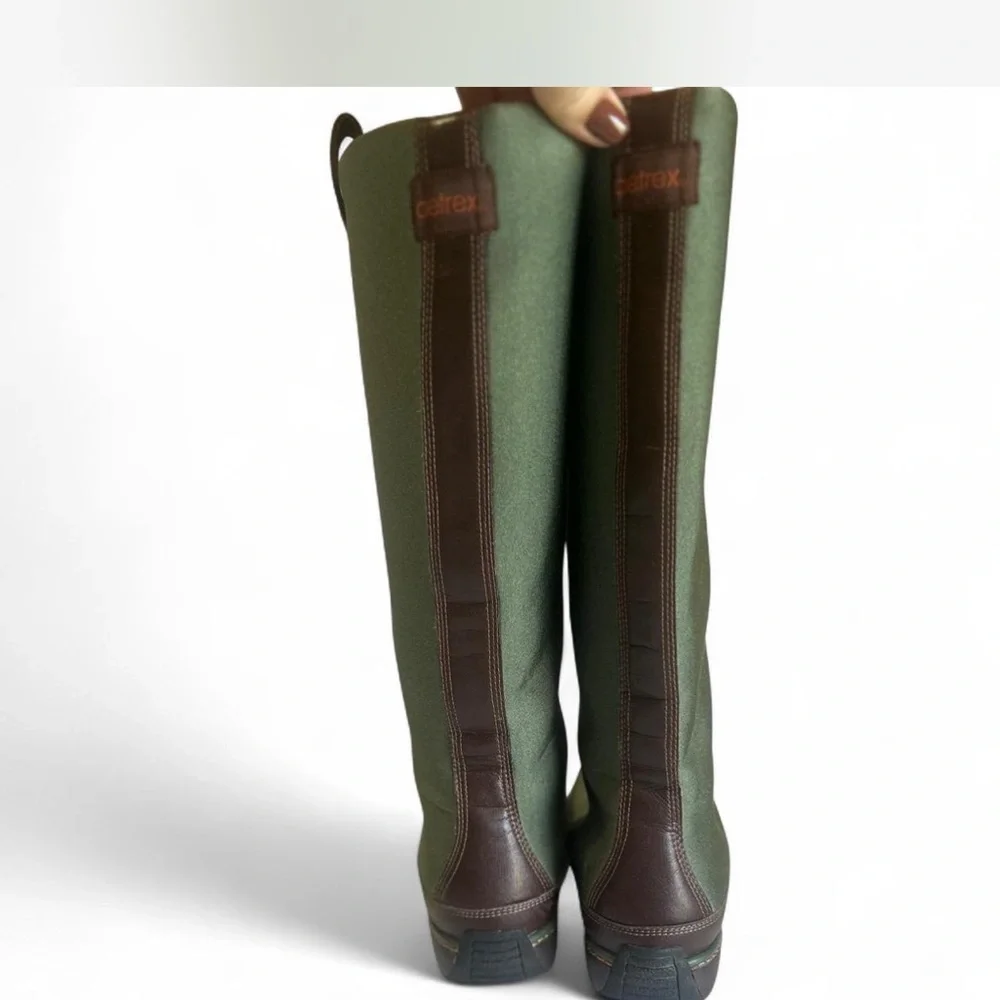 AETREX Green Brown Neoprene Pull On Tall Winter Rain Boots Waterproof Size 8 - Picture 4 of 8